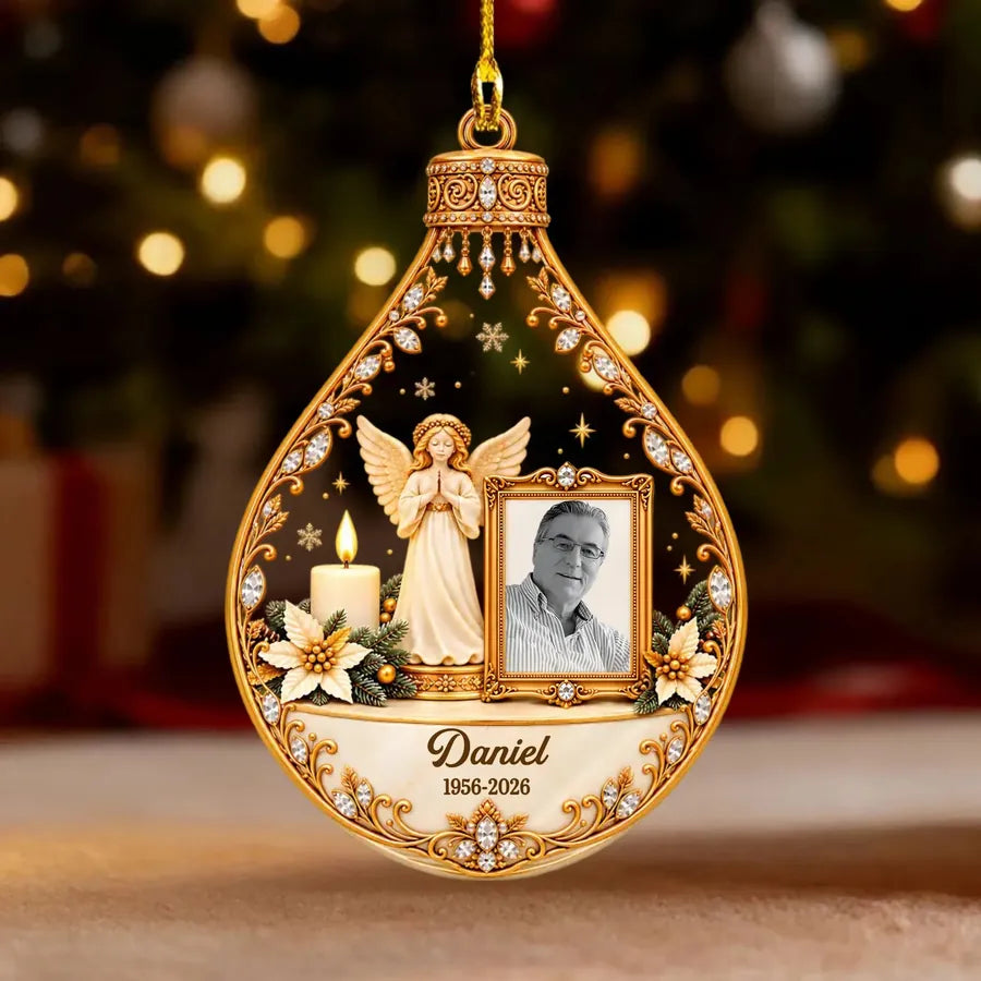 Custom Angel Memorial Acrylic Ornament - Personalized Parent Photo Keepsake - Watching Over Us From Heaven