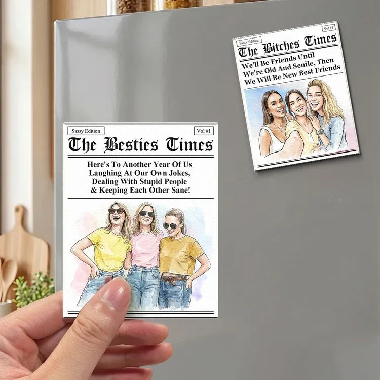 Acrylic Fridge Magnet, Personalized Friendship Newspaper Art, Creative Gift for Friends Who Laugh Together