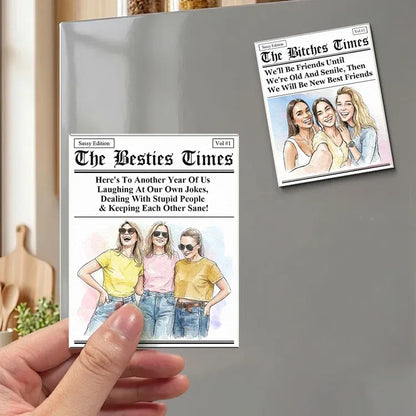 Acrylic Fridge Magnet, Personalized Friendship Newspaper Art, Creative Gift for Friends Who Laugh Together