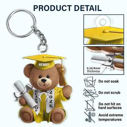 Acrylic Keychain Cute Graduation Bear with Cap and Diploma - Personalized Gift That Feels So Special