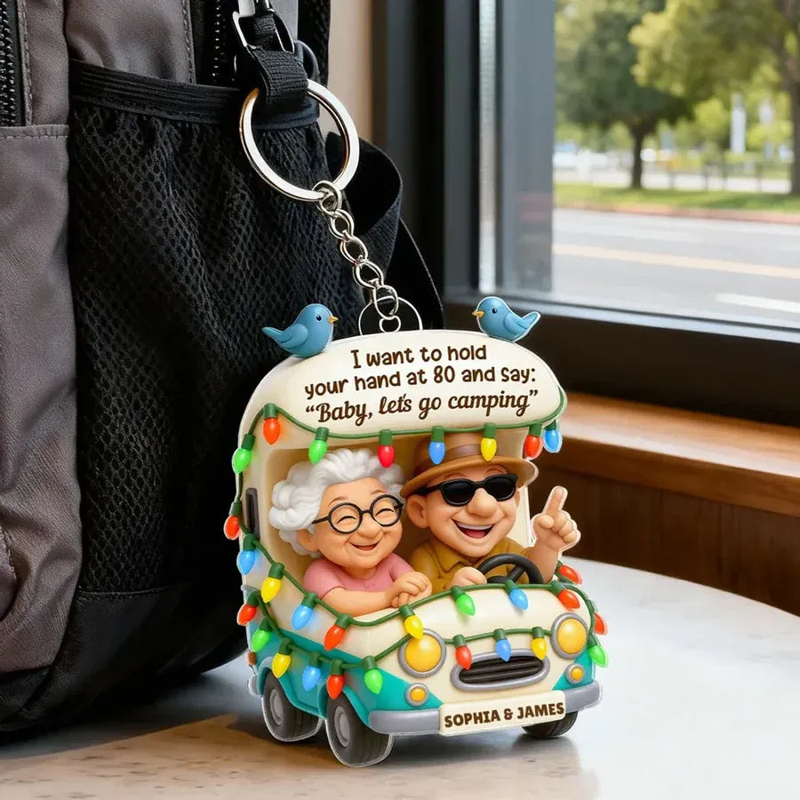 Acrylic Keychain Personalized Camping Couple Charm with Sweet Quote, Cute Daily Accessory and Unique Gift for Him or Her
