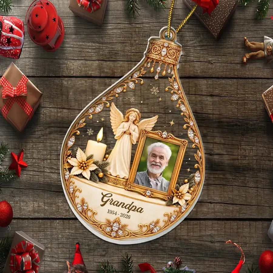 Custom Angel Memorial Acrylic Ornament - Personalized Parent Photo Keepsake - Watching Over Us From Heaven