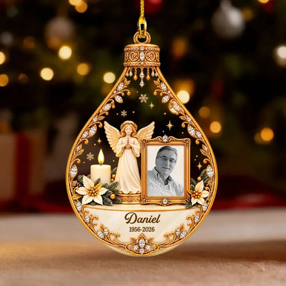 Custom Angel Memorial Acrylic Ornament - Personalized Parent Photo Keepsake - Watching Over Us From Heaven