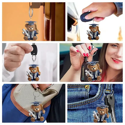Acrylic Keychain Cute Graduation Bear with Cap and Diploma - Personalized Gift That Feels So Special