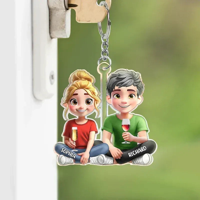 Acrylic Keychain with Pet & Owner Illustration, A Fun and Heartwarming Gift for Everyday Use