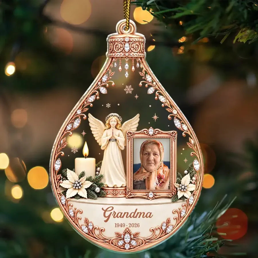 Custom Angel Memorial Acrylic Ornament - Personalized Parent Photo Keepsake - Watching Over Us From Heaven