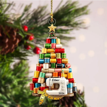 Custom Acrylic Sewing Thread Christmas Ornament - Personalized Holiday Gifts For Sewers & Quilters - Stitched With Christmas Cheer