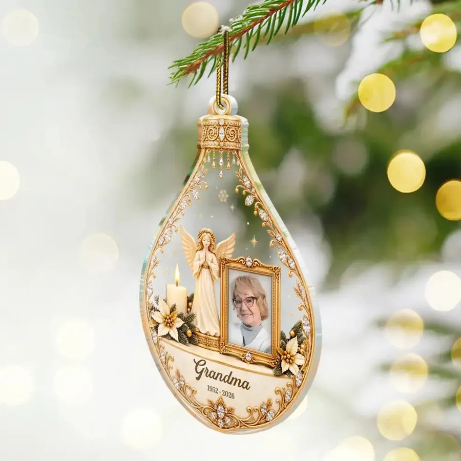 Custom Angel Memorial Acrylic Ornament - Personalized Parent Photo Keepsake - Watching Over Us From Heaven
