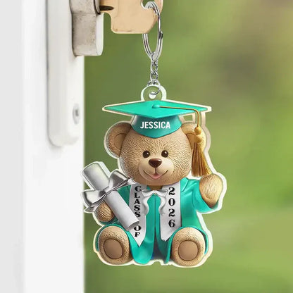 Acrylic Keychain Cute Graduation Bear with Cap and Diploma - Personalized Gift That Feels So Special