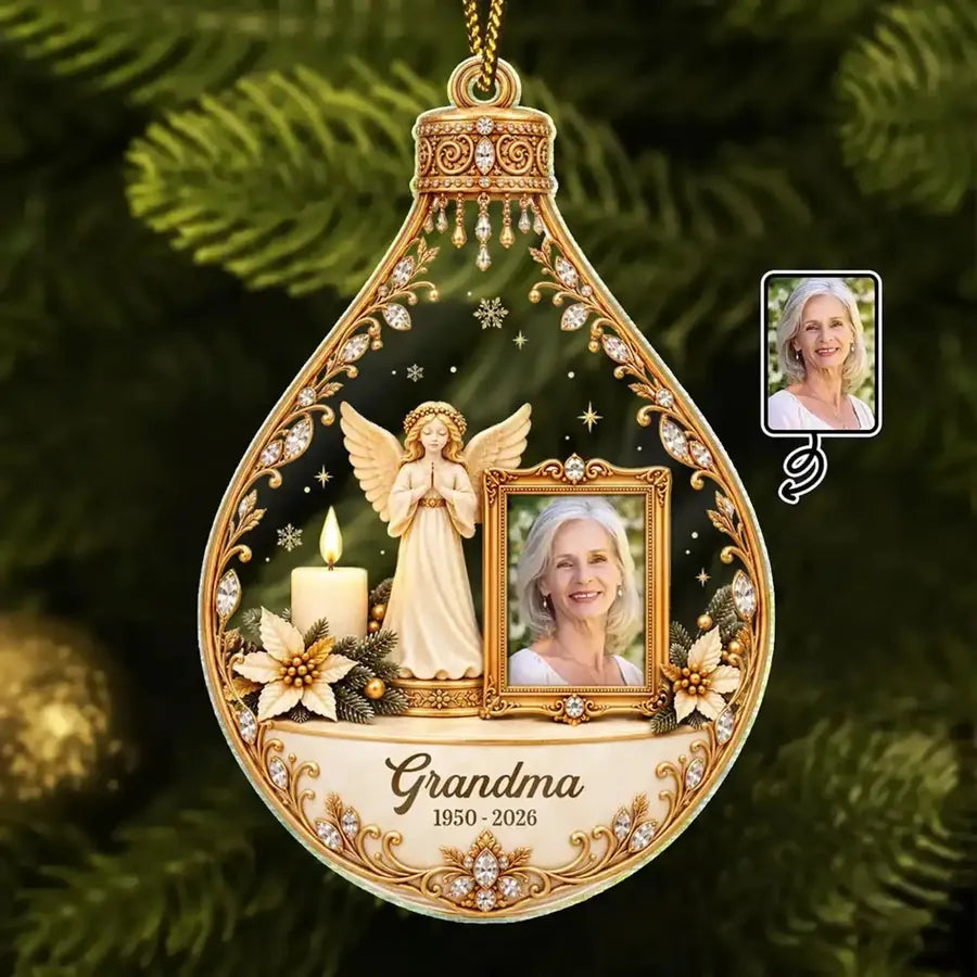 Custom Angel Memorial Acrylic Ornament - Personalized Parent Photo Keepsake - Watching Over Us From Heaven