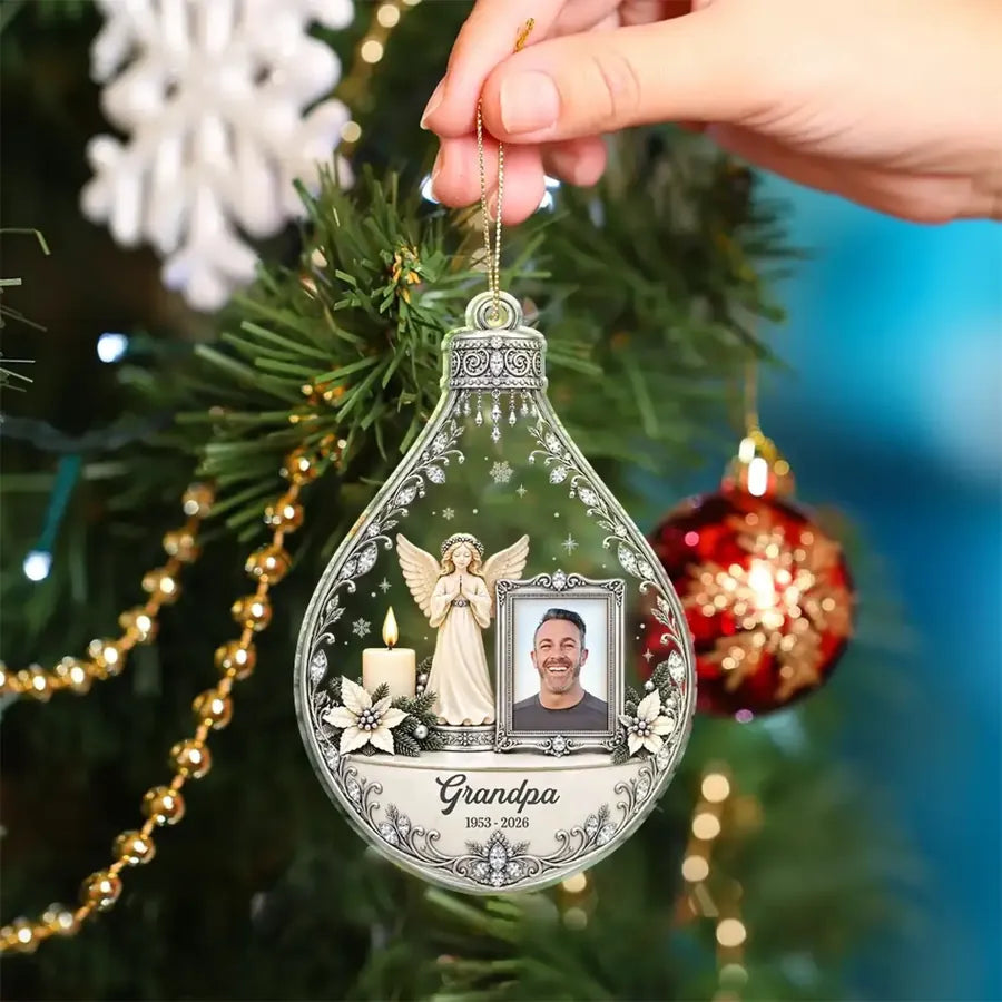 Custom Angel Memorial Acrylic Ornament - Personalized Parent Photo Keepsake - Watching Over Us From Heaven